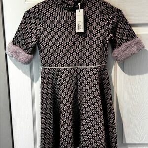 Janie and Jack Black and White Fit and Flare Dress with Puff Sleeves